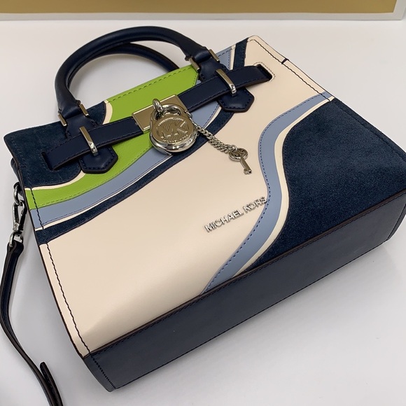 MICHAEL KORS Hamilton Small Patchwork Satchel NAVY MULTI COLOR - Picture 6 of 16